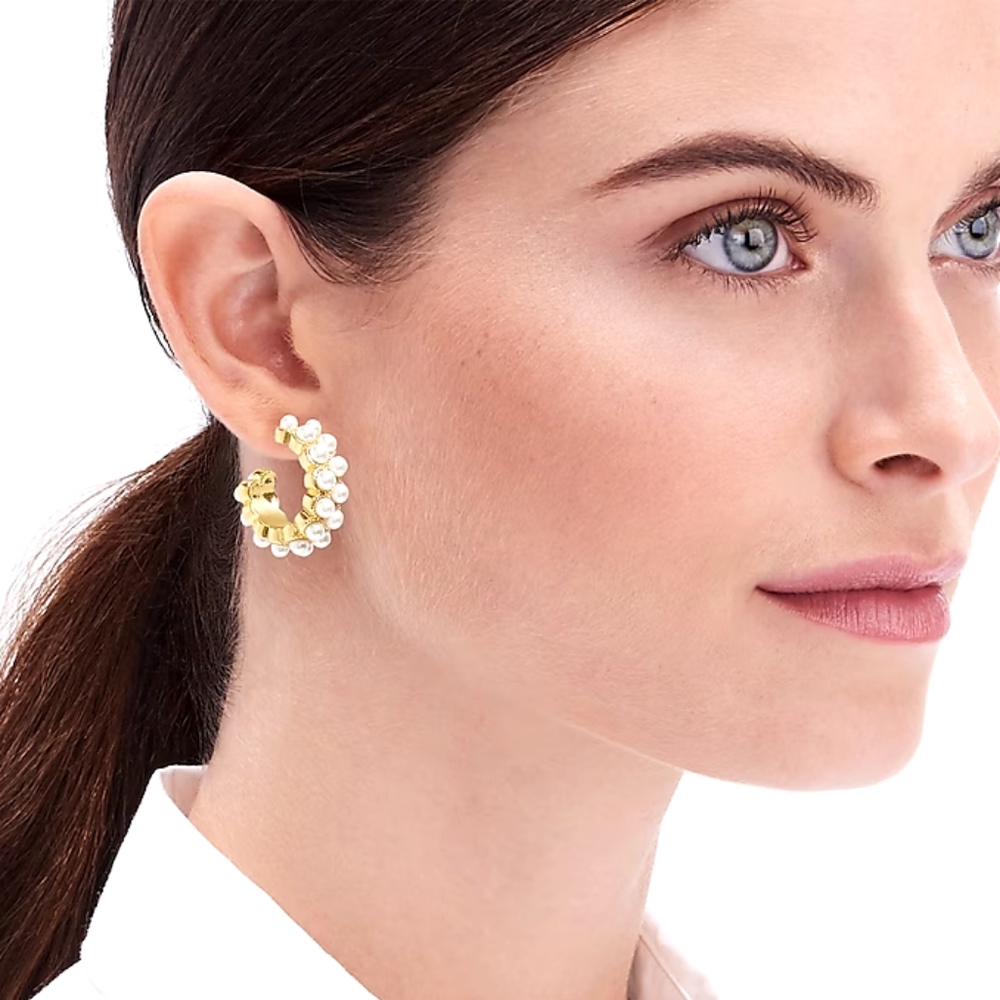 J.Crew Double pearl hoop earrings, white/ gold